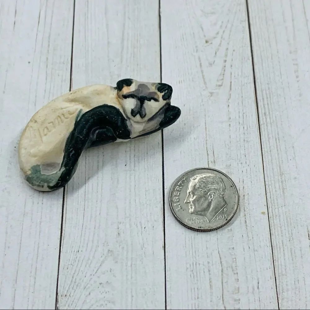 Porcelain Cat Brooch Signed